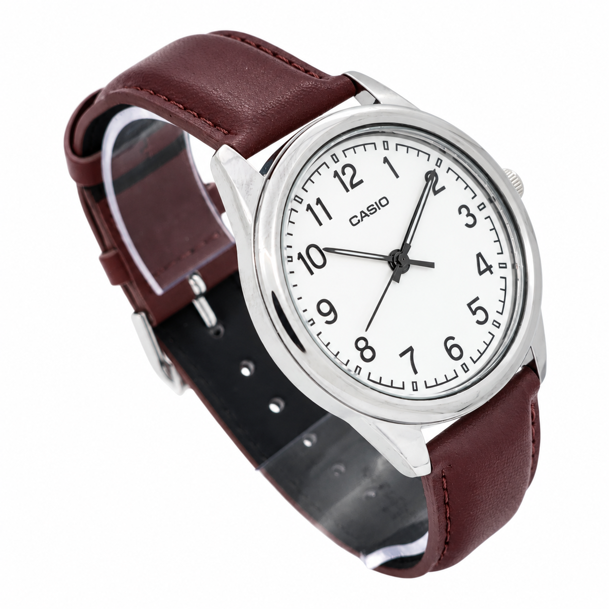 Reloj Casio caballero MTP-V005L-7B4 correa cuero cafe esfera blanca - Imagen 3