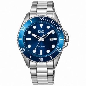 Reloj Q&Q para caballero – A41A-001PY – plateado con esfera azul