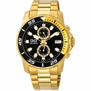 Reloj Q&Q para caballero – A42A-003PY – dorado con esfera negra y cronógrafos