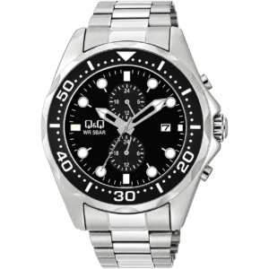 Reloj Q&Q para caballero – A43A-001PY – plateado con esfera negra y cronógrafos