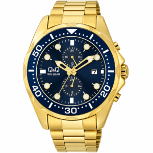 Reloj Q&Q para caballero – A43A-003PY – dorado con esfera negra y cronógrafos