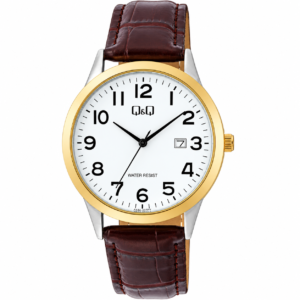 Reloj Q&Q para caballero – A44A-007PY – correa café y esfera blanca