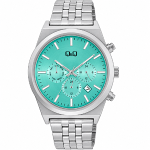 Reloj Q&Q para caballero – A48A-001PY – plateado con esfera turquesa