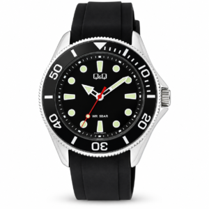 Reloj Q&Q para caballero – C72A-005PY – correa negra y esfera blanca con detalles verdes