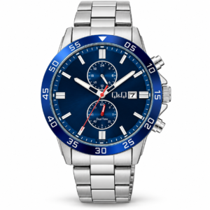 Reloj Q&Q para caballero – C73A-001PY – plateado con esfera azul y cronógrafos