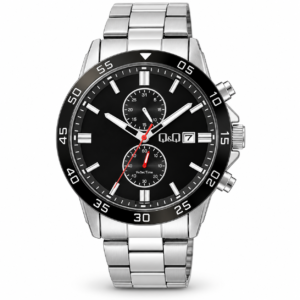 Reloj Q&Q para caballero – C73A-002PY – plateado con esfera negra y cronógrafos