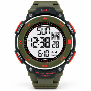 Reloj Q&Q para caballero – M124J003Y – verde con detalles naranjas