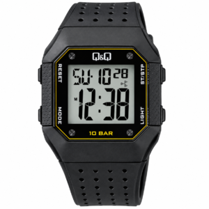 Reloj Q&Q para caballero – M158J005Y – pantalla digital negra con detalles amarillos