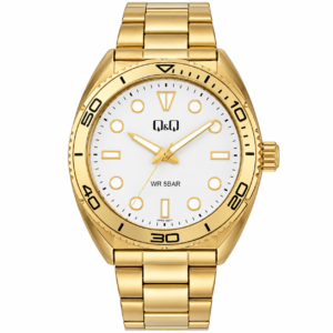 Reloj Q&Q para caballero – Q09C-004PY – dorado con esfera crema