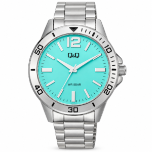 Reloj Q&Q para caballero – Q28B-010PY – plateado con esfera turquesa