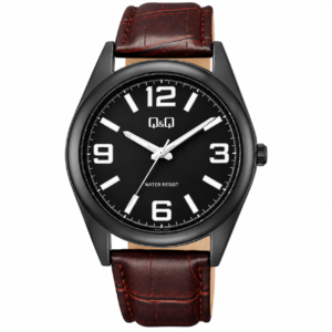 Reloj Q&Q para caballero – Q68A-002PY – correa café y esfera negra