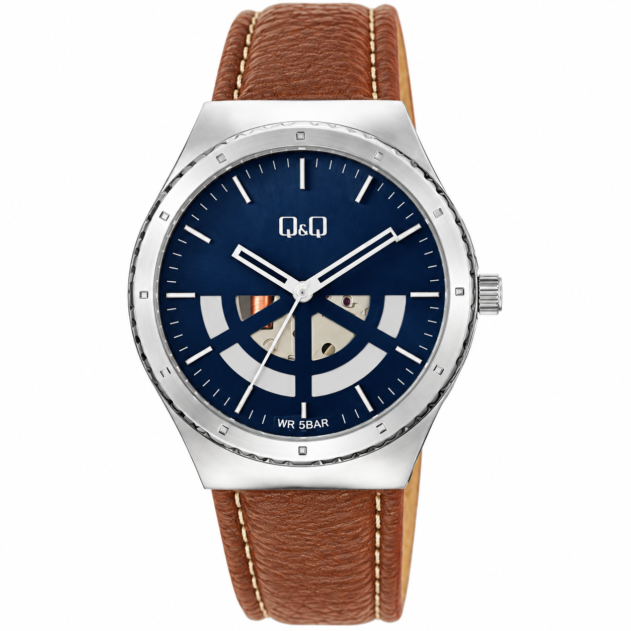 Reloj Q&Q para caballero - Q71B-005PY - correa café y esfera azul