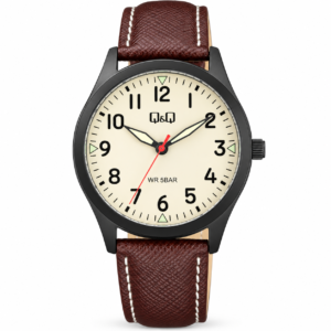 Reloj Q&Q para caballero – Q76B-004PY – correa café y esfera crema