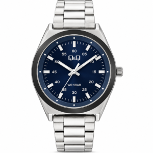 Reloj Q&Q para caballero – Q80B-002PY – plateado con esfera azul oscuro