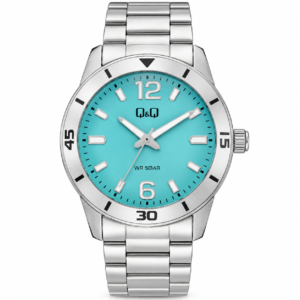 Reloj Q&Q para caballero – Q85B-001PY – plateado con esfera turquesa