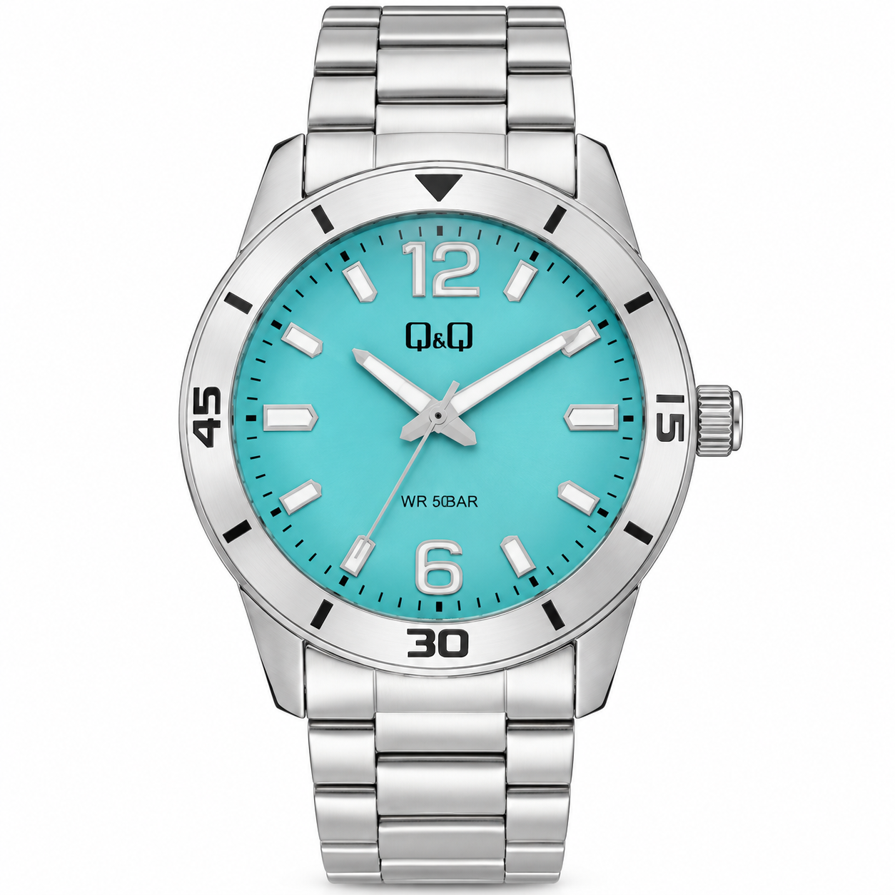 Reloj Q&Q para caballero - Q85B-001PY - plateado con esfera turquesa