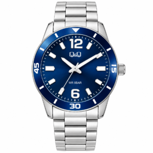 Reloj Q&Q para caballero – Q85B-004PY – plateado con esfera azul