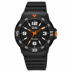 Reloj Q&Q para caballero – V02A-015VY – negro con detalles naranjas