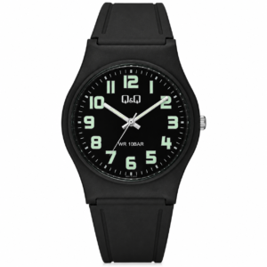 Reloj Q&Q para caballero – VS42J002Y – correa negra y esfera negra con detalles verdes