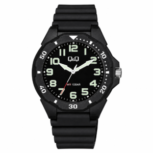 Reloj Q&Q para caballero – VS44J003Y – correa negra y esfera negra con detalles verdes